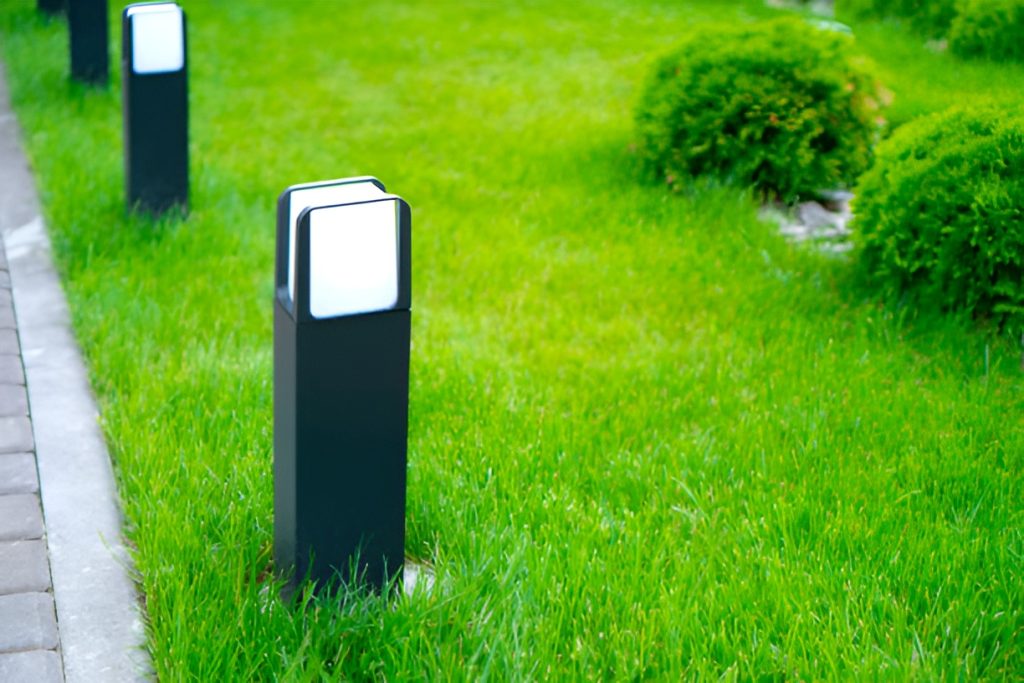 modern landscape lighting on a lawn